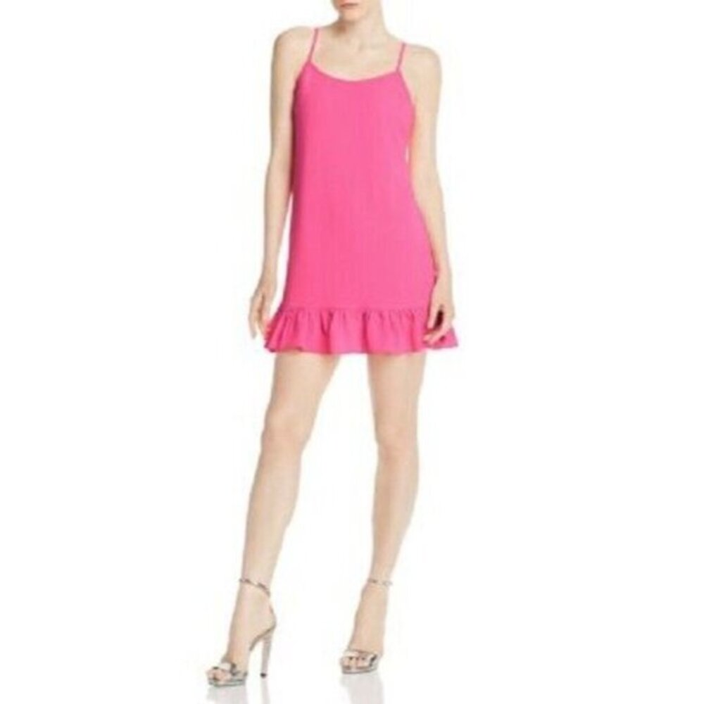 Aqua Dress Pink Crepe Ruffle Hem Strappy Slip Dress SZ S NWT